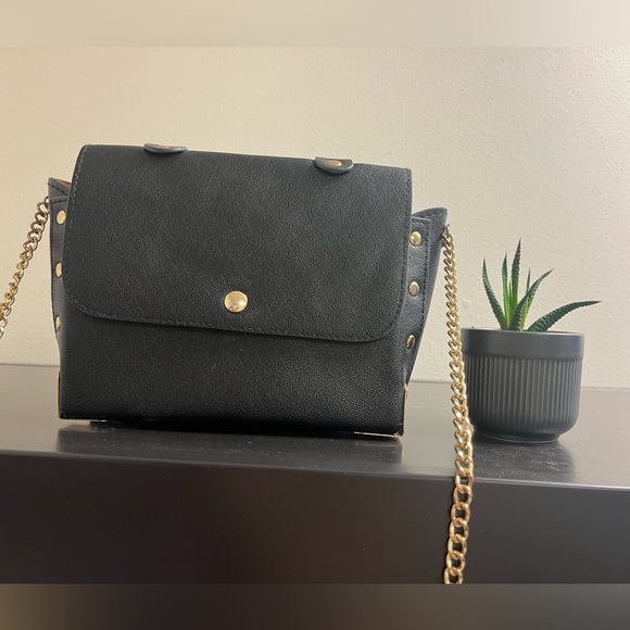 Black Handbag with Gold Accents Versatile Gold Studded Leather Shoulder Bag - Picture 15 of 15